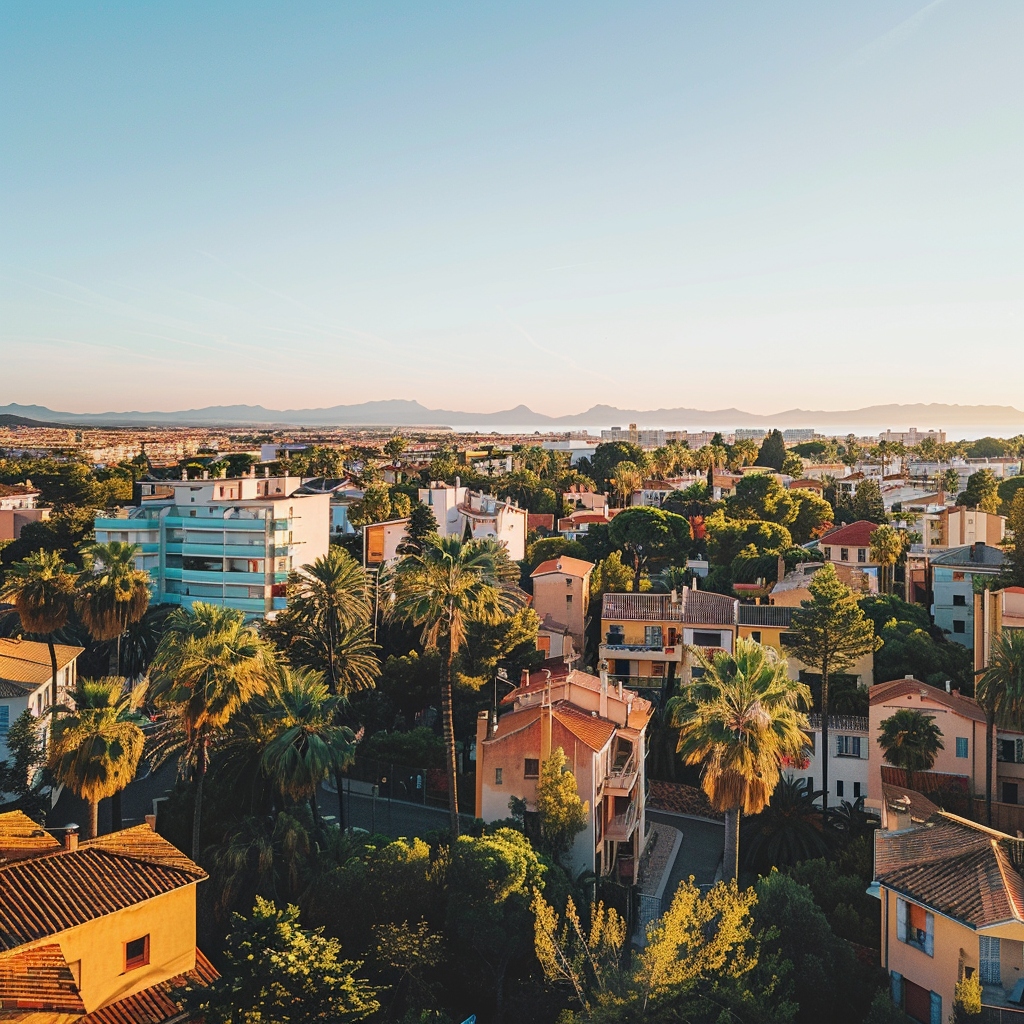 Vue panoramique d'un quartier paisible à Perpignan, idéal pour une vie de rêve en Méditerranée.