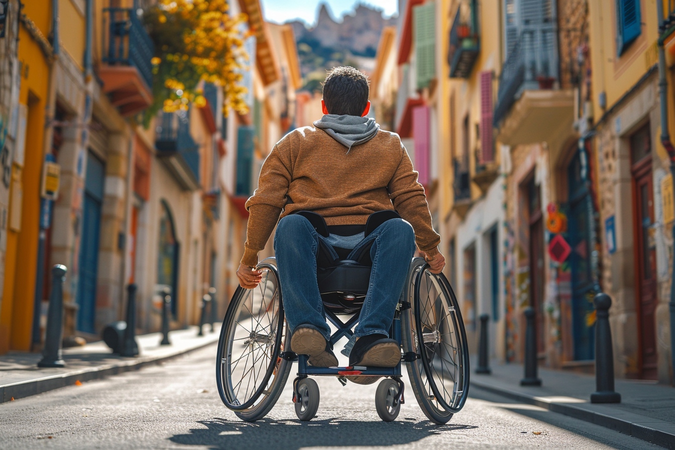 Personne en fauteuil roulant recevant une aide financière pour un déménagement facilité à Perpignan, symbolisant le soutien aux personnes handicapées.