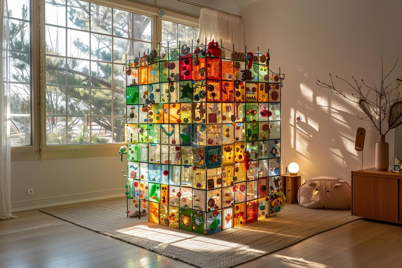 Chambre d'enfant colorée et écologique décorée avec des matériaux recyclés pour un espace vert junior
