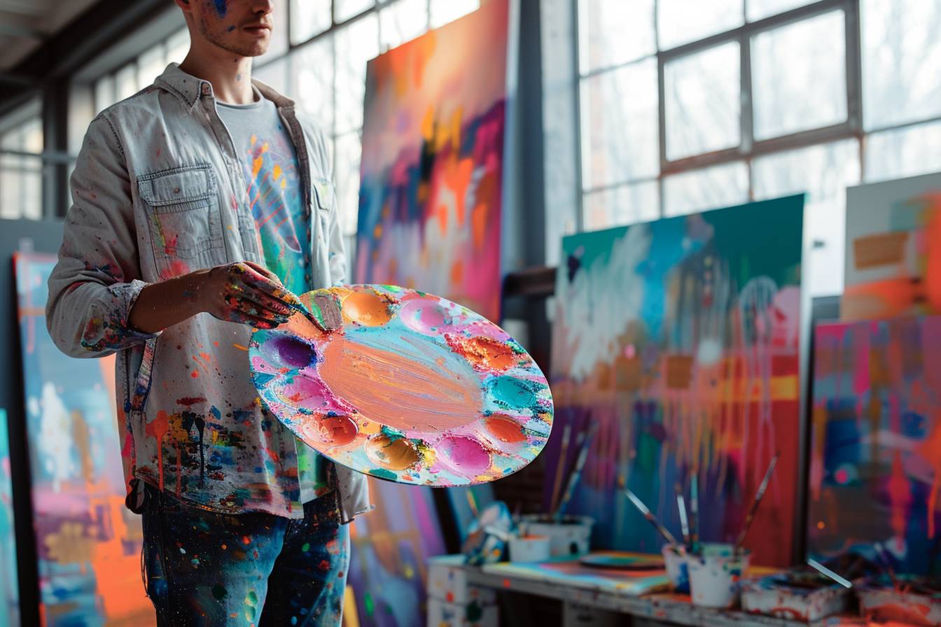 Utilisation créative de la peinture pour délimiter des zones dans un espace ouvert, illustrant l'harmonie des couleurs
